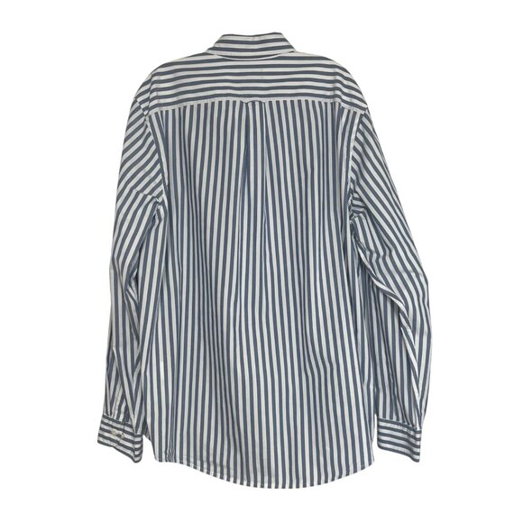 Lands End Button Down Shirt Mens XL Blue White Striped Traditional Fit - Picture 2 of 9